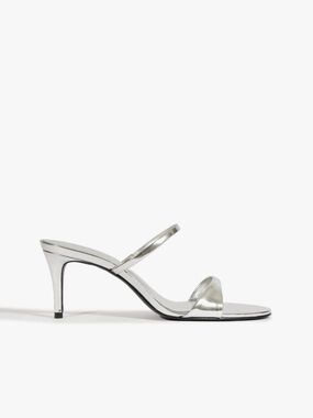 SCHUTZ JESSICA MID MULE METALLIC SANDAL IN SILVER | LIKE NEW